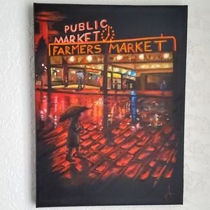 Origional Art Oil Painting 'Pike Street Market in Seattle '
